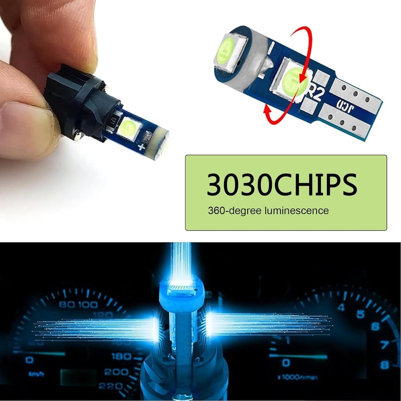 winterrock 20PCS 74 Led Bulb Dash Lights Super Bright, T5 37 74 Wedge LED Bulb with PC74 PC37 Twist Lock Socket, Auto Instrument Cluster Bulbs, Replacement Instrument Panel Gauge Light Kits (Ice Blue) - Image 5